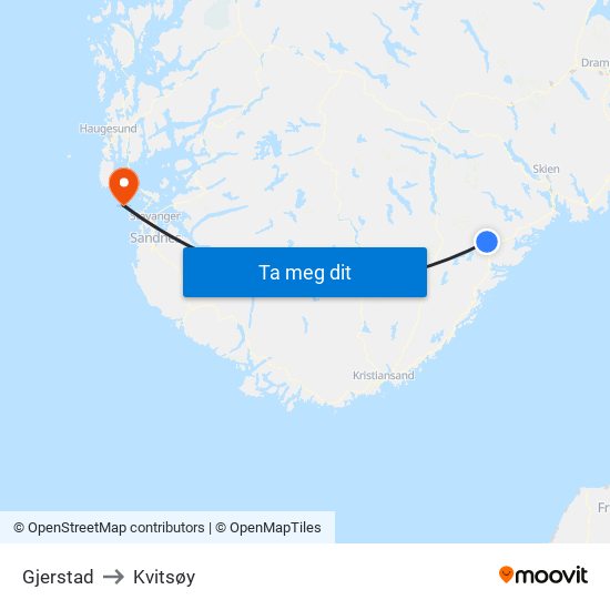 Gjerstad to Kvitsøy map