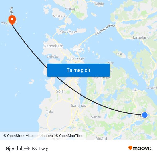 Gjesdal to Kvitsøy map