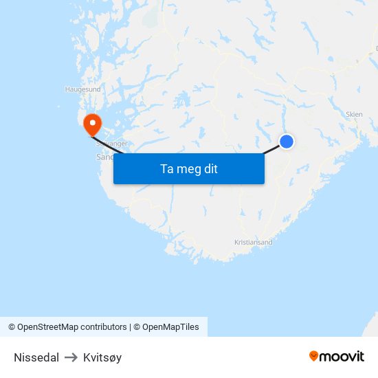 Nissedal to Kvitsøy map