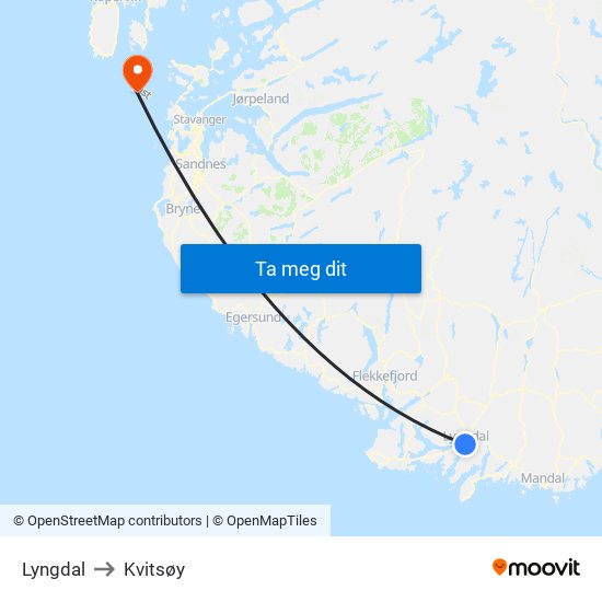 Lyngdal to Kvitsøy map