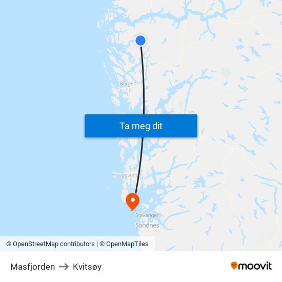 Masfjorden to Kvitsøy map