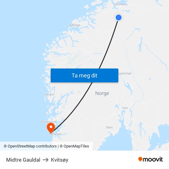 Midtre Gauldal to Kvitsøy map