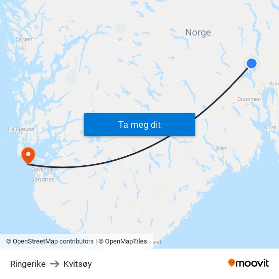 Ringerike to Kvitsøy map