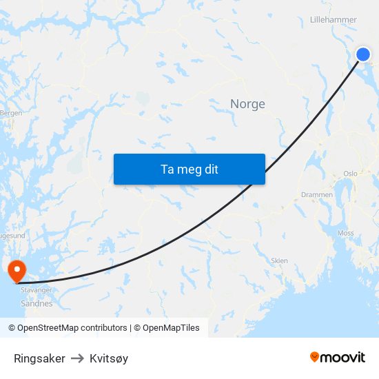 Ringsaker to Kvitsøy map