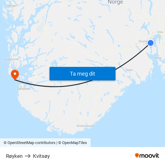 Røyken to Kvitsøy map