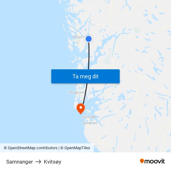 Samnanger to Kvitsøy map