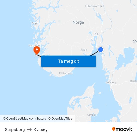 Sarpsborg to Kvitsøy map