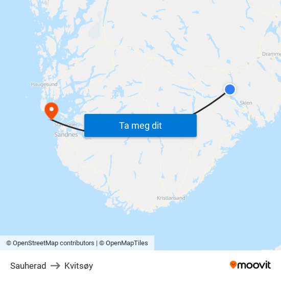 Sauherad to Kvitsøy map