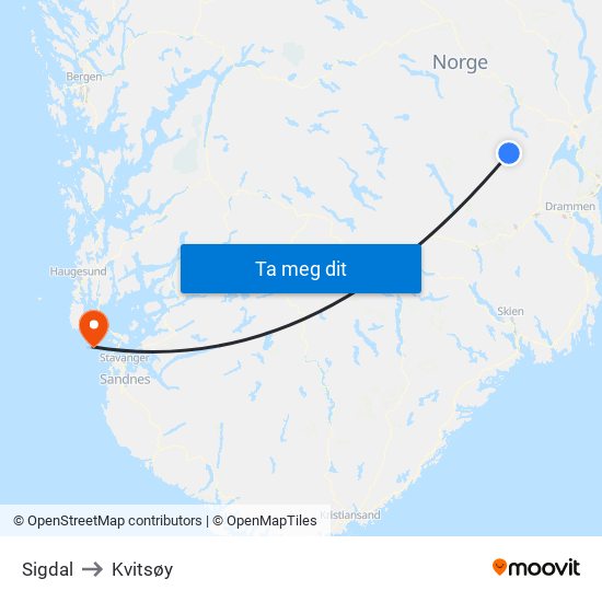 Sigdal to Kvitsøy map