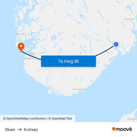 Skien to Kvitsøy map