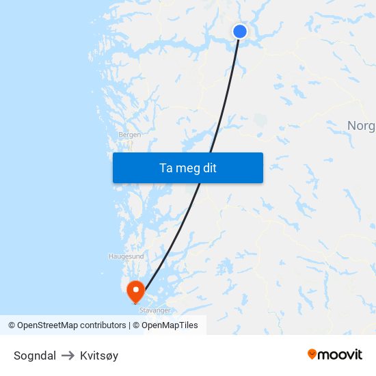 Sogndal to Kvitsøy map