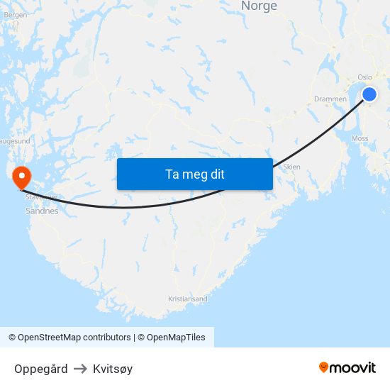 Oppegård to Kvitsøy map