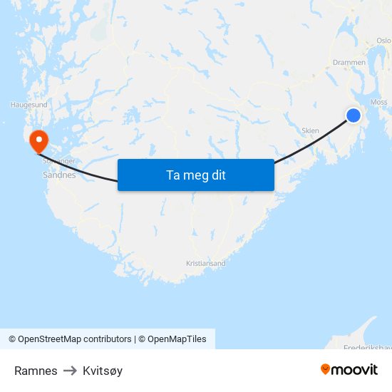 Ramnes to Kvitsøy map