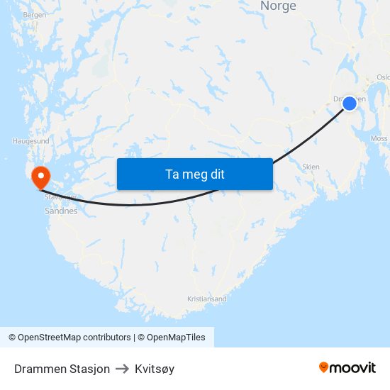 Drammen Stasjon to Kvitsøy map