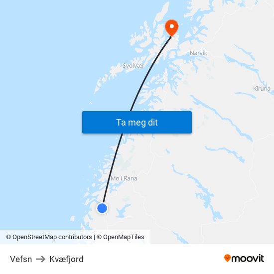 Vefsn to Kvæfjord map
