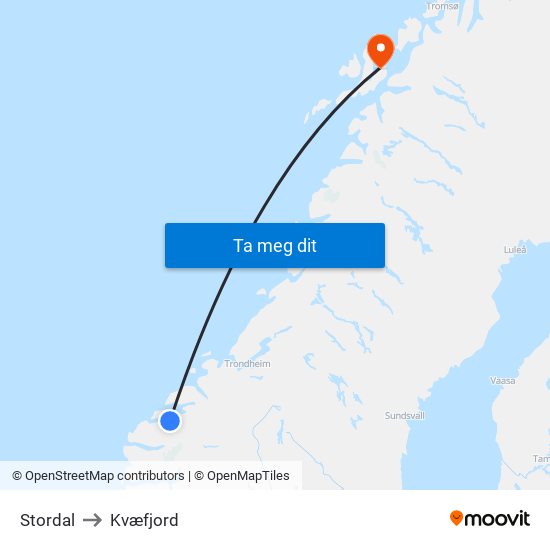 Stordal to Kvæfjord map