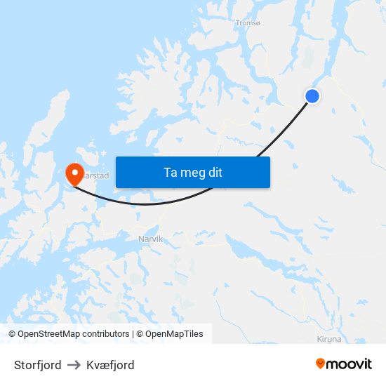 Storfjord to Kvæfjord map