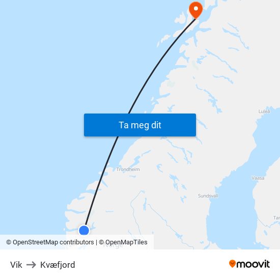 Vik to Kvæfjord map