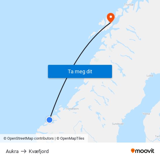 Aukra to Kvæfjord map
