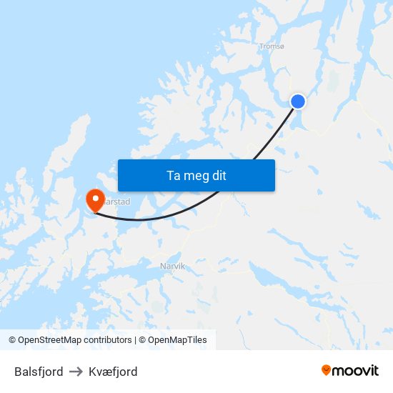 Balsfjord to Kvæfjord map