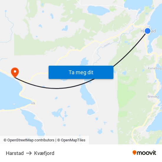 Harstad to Kvæfjord map
