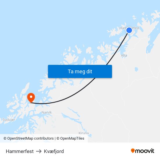 Hammerfest to Kvæfjord map
