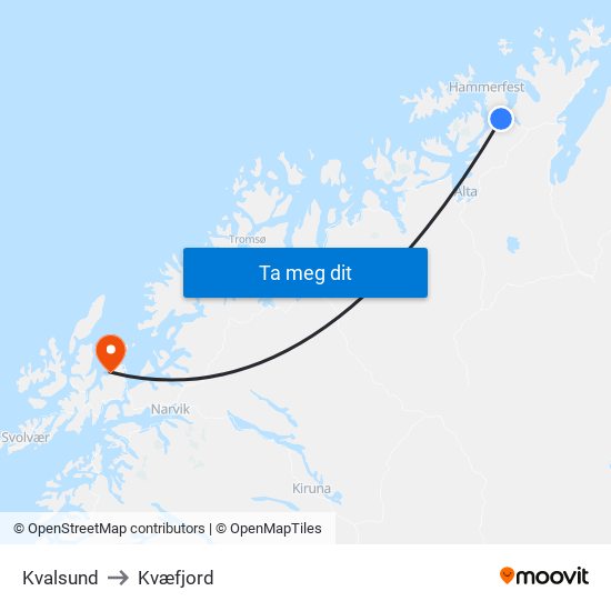 Kvalsund to Kvæfjord map
