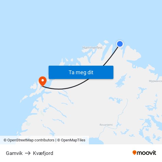 Gamvik to Kvæfjord map