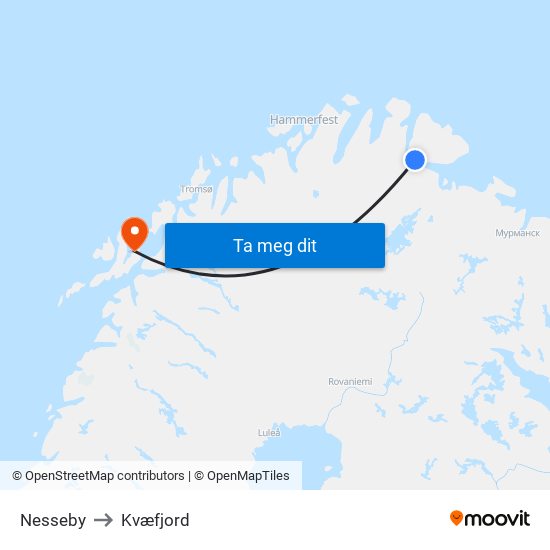 Nesseby to Kvæfjord map