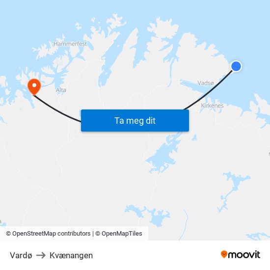 Vardø to Kvænangen map