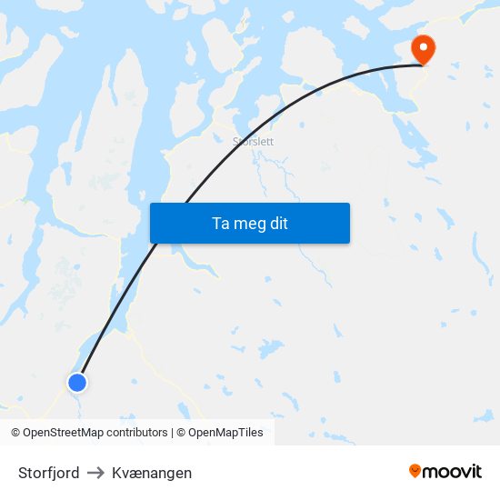 Storfjord to Kvænangen map