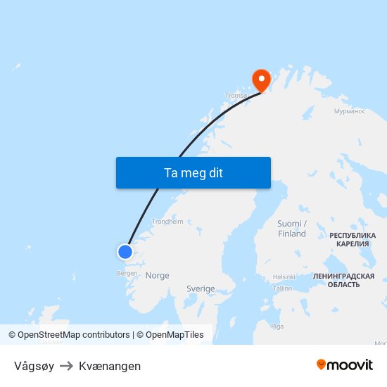 Vågsøy to Kvænangen map