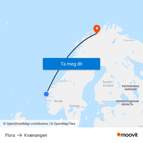 Flora to Kvænangen map