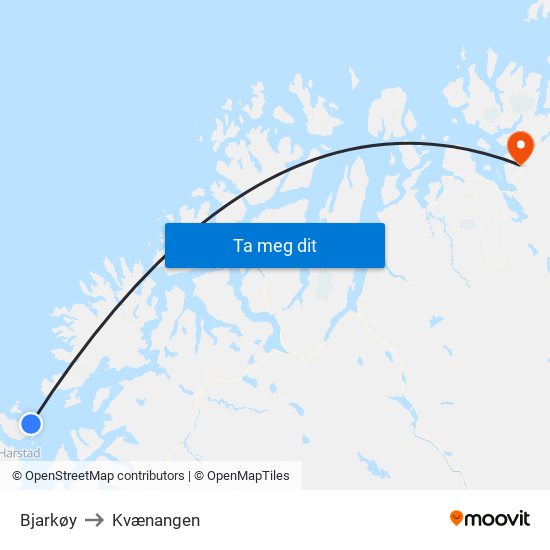 Bjarkøy to Kvænangen map
