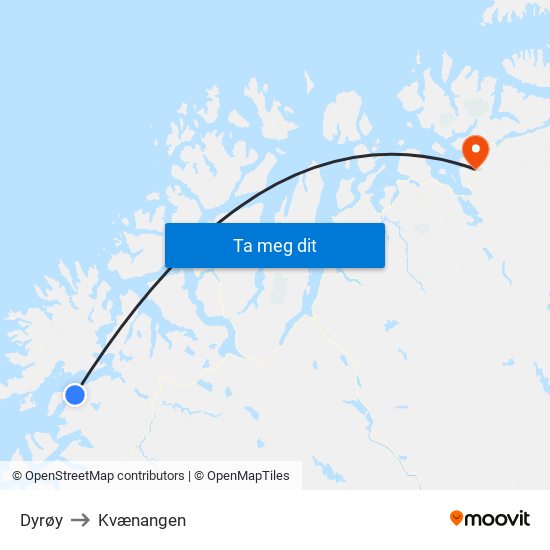 Dyrøy to Kvænangen map