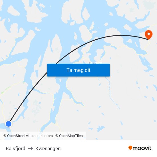 Balsfjord to Kvænangen map