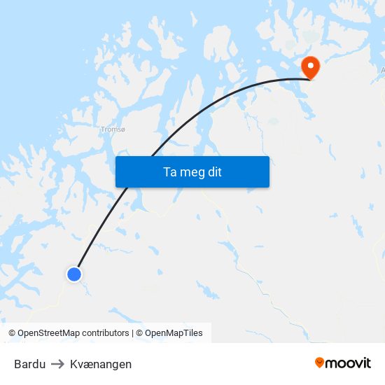 Bardu to Kvænangen map