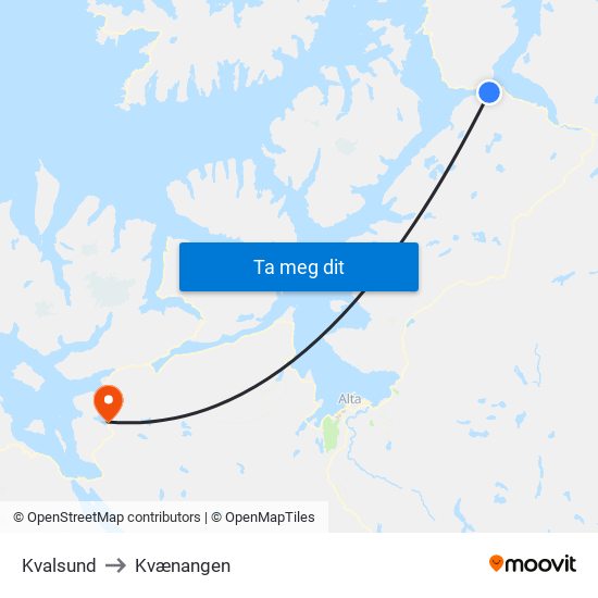 Kvalsund to Kvænangen map