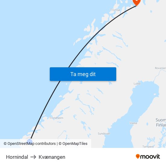 Hornindal to Kvænangen map