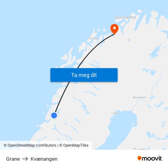 Grane to Kvænangen map