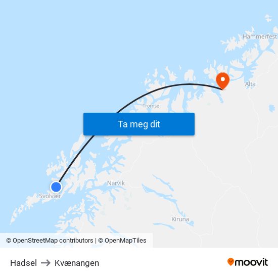 Hadsel to Kvænangen map