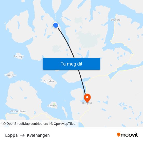 Loppa to Kvænangen map