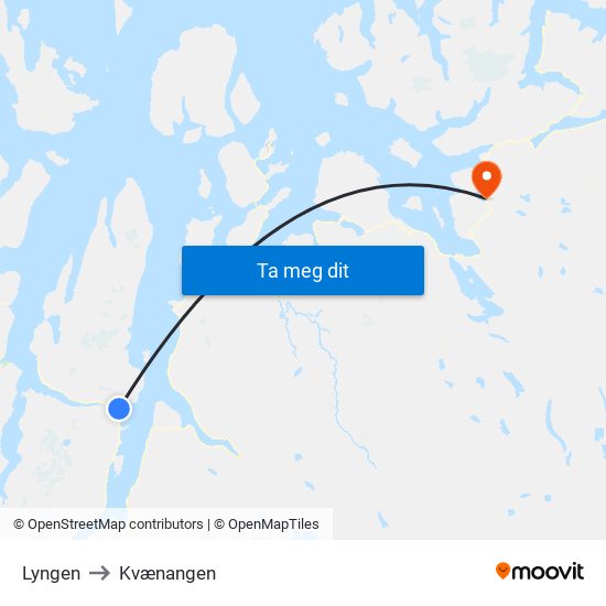 Lyngen to Kvænangen map