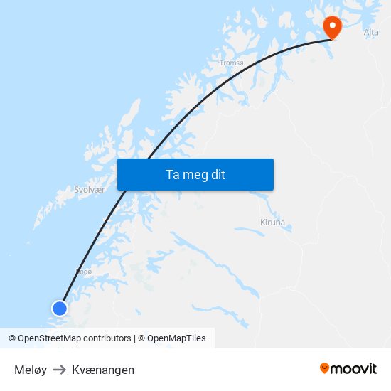 Meløy to Kvænangen map