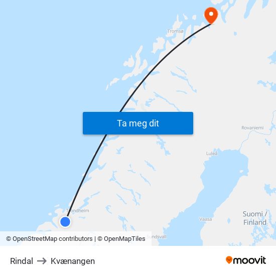 Rindal to Kvænangen map