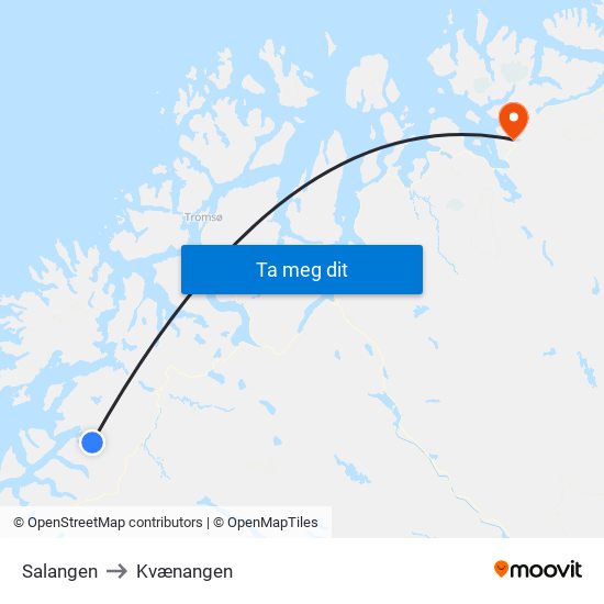 Salangen to Kvænangen map