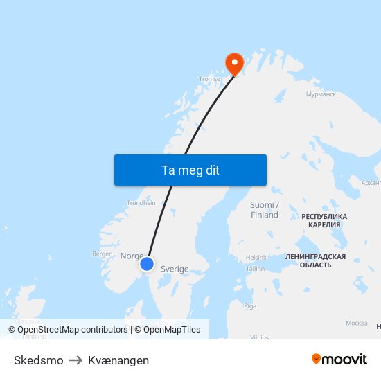 Skedsmo to Kvænangen map