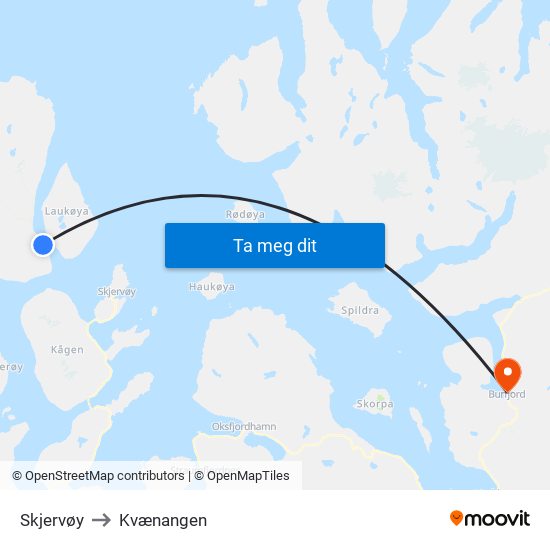 Skjervøy to Kvænangen map