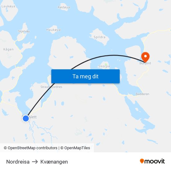 Nordreisa to Kvænangen map
