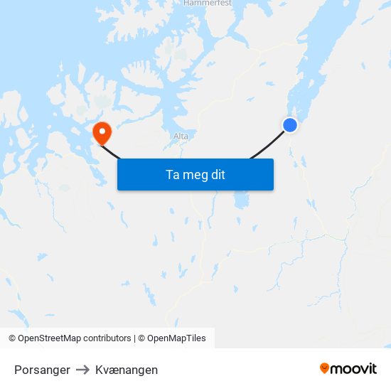 Porsanger to Kvænangen map